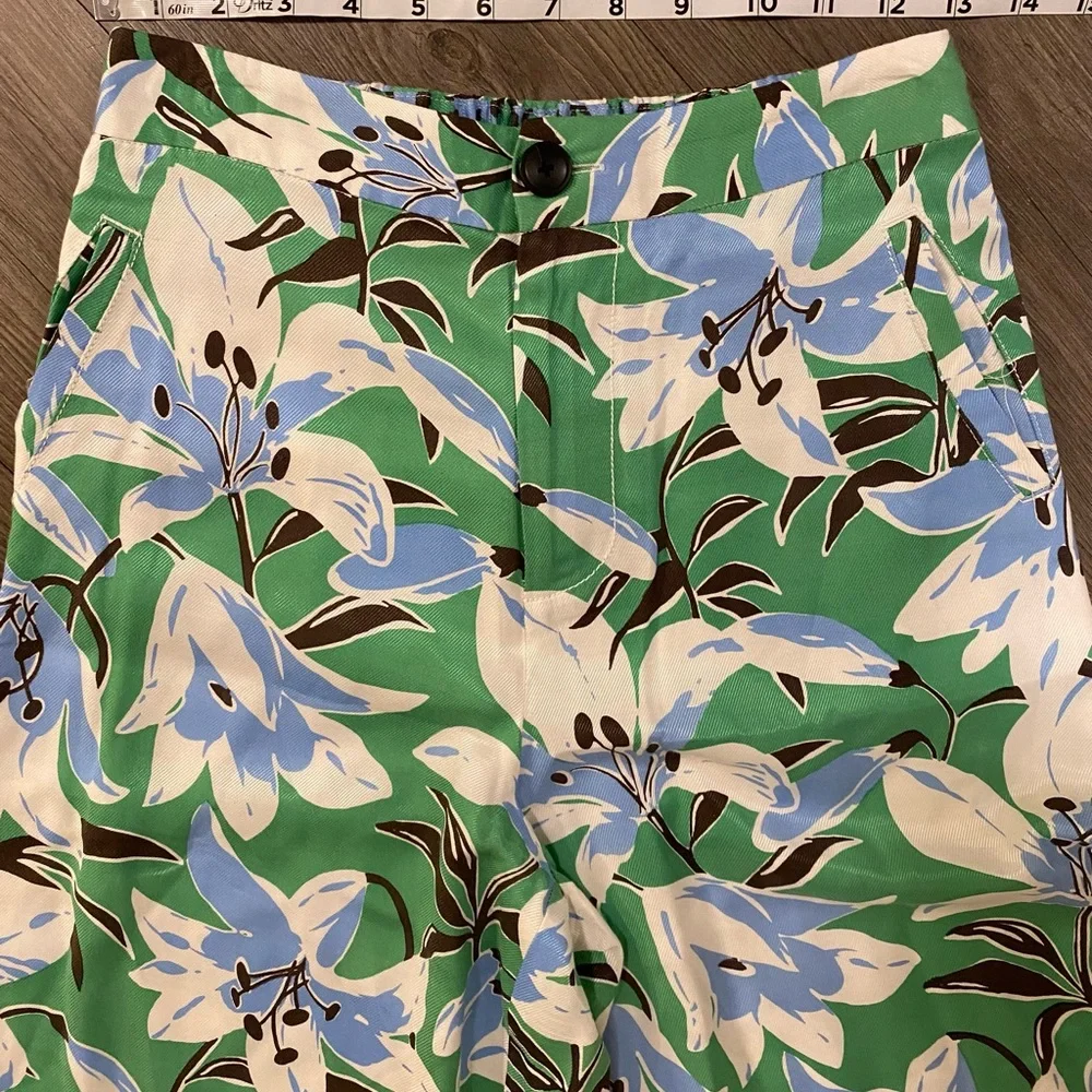 Anthropologie Maeve Cece Stripe Border Blue and Green Wide leg Pants - Picture 7 of 10